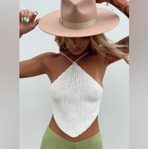 Princess Polly Ivory Knit Halter Crop Top XS